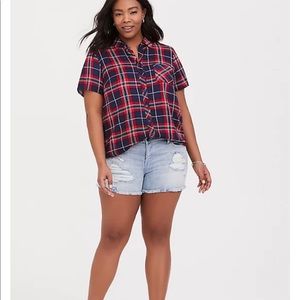 Torrid red and navy plaid challis button down shirt